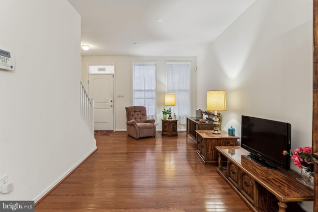 interior space with dark wood-type flooring