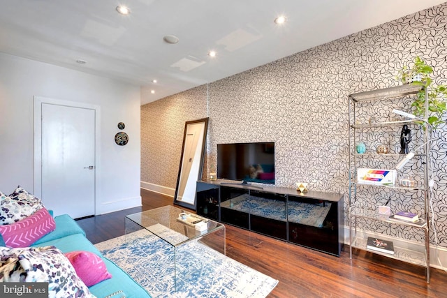 living room featuring dark hardwood / wood-style floors