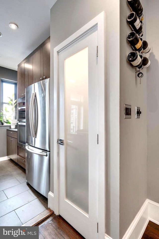 kitchen with stainless steel fridge