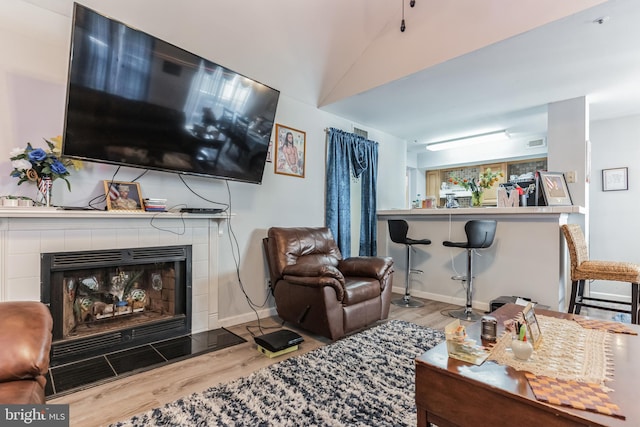 living room featuring a fireplace and light hardwood / wood-style floors