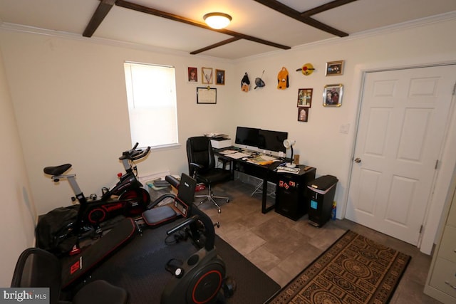 home office featuring crown molding