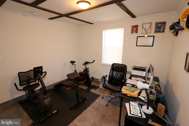 exercise area with crown molding