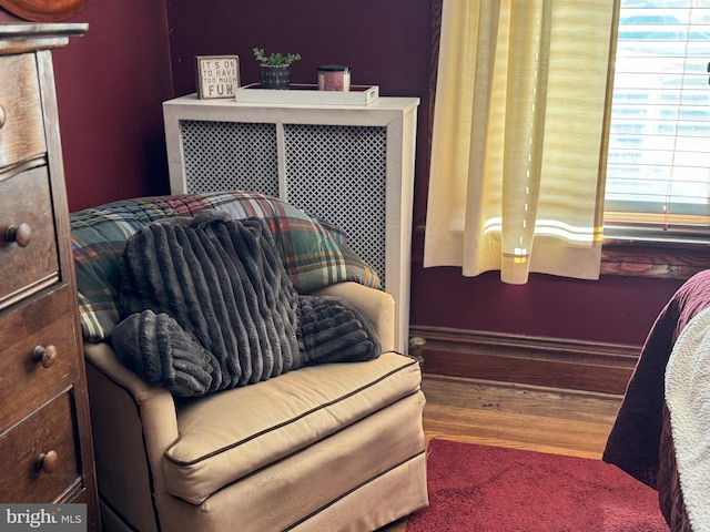 living area with hardwood / wood-style floors