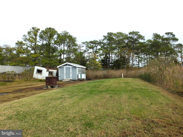 view of yard with a shed