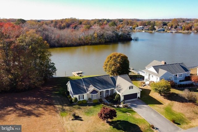 aerial view with a water view