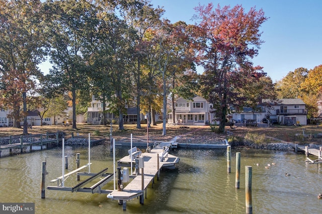 dock area with a water view