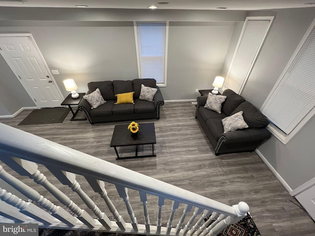 living room with hardwood / wood-style floors