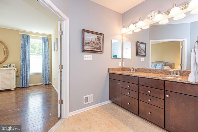 bathroom with vanity and wood-type flooring