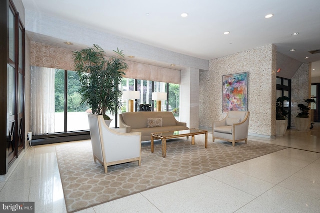 community lobby with recessed lighting