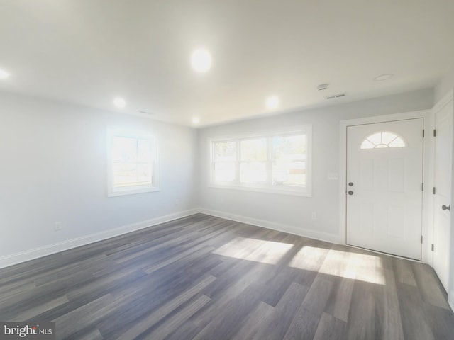 foyer entrance with dark hardwood / wood-style flooring and plenty of natural light