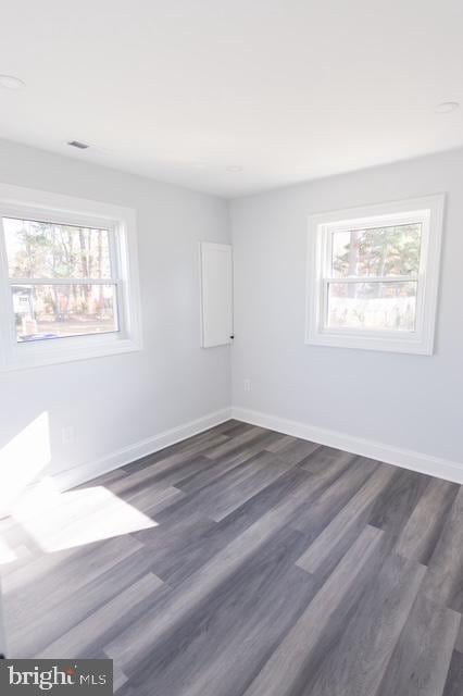 spare room with a healthy amount of sunlight and dark wood-type flooring