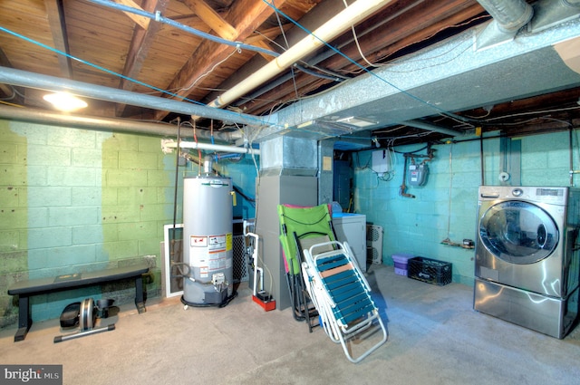 basement featuring washer / dryer and gas water heater