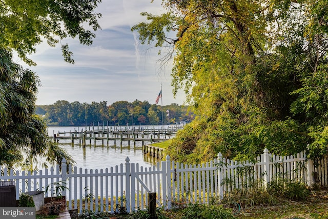 property view of water featuring a dock