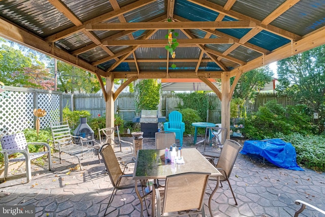 view of patio / terrace with grilling area and a gazebo