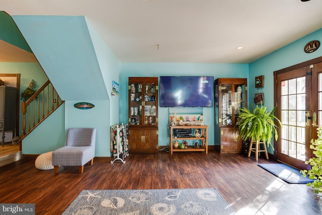 sitting room featuring dark hardwood / wood-style flooring