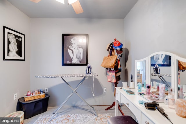 interior space featuring light hardwood / wood-style floors and ceiling fan