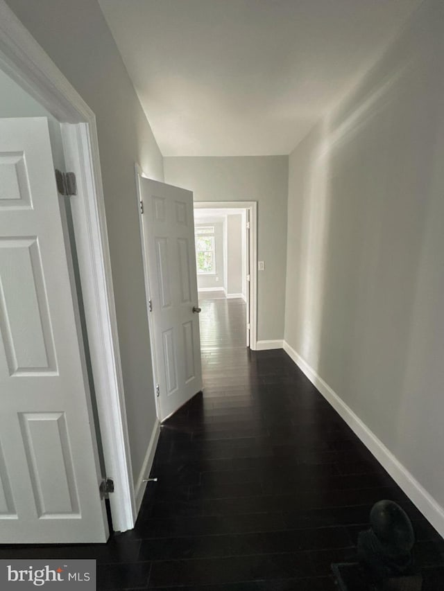 corridor featuring dark hardwood / wood-style flooring