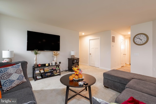 living room with light carpet