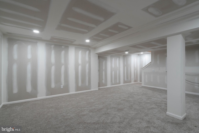 basement with carpet flooring