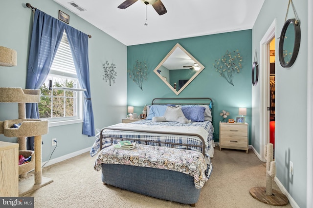 bedroom featuring ceiling fan and carpet floors