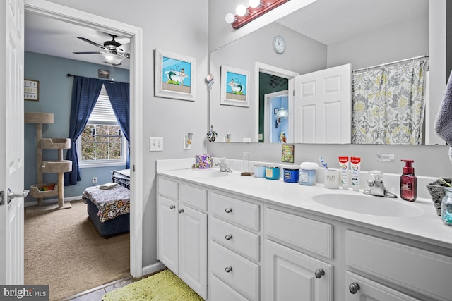 bathroom with vanity and ceiling fan