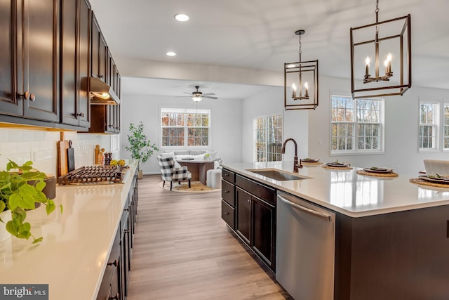 kitchen featuring light hardwood / wood-style floors, stainless steel appliances, sink, and tasteful backsplash