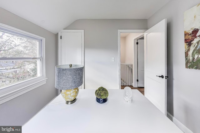 dining area featuring lofted ceiling