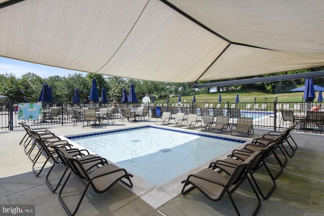 view of swimming pool with a patio area