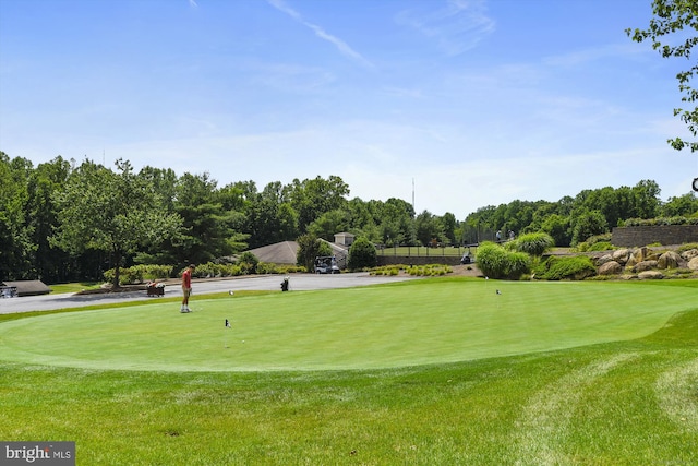 view of property's community with a lawn