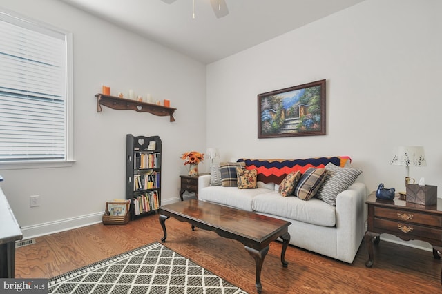 30773 Fowlers Path, Millsboro, DE 19966 - living room featuring wood finished floors, ceiling fan, and baseboards