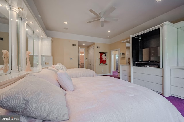 bedroom featuring carpet flooring and ceiling fan