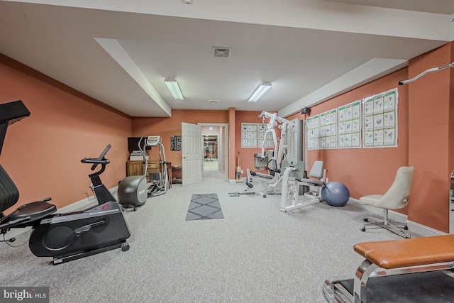 workout area with carpet flooring