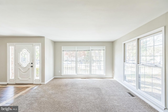 foyer featuring carpet flooring and plenty of natural light