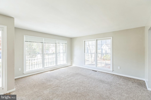 unfurnished room with light carpet