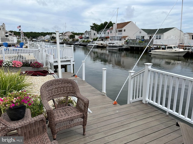 dock area with a water view