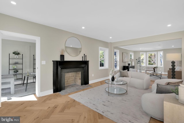 living room with light parquet flooring