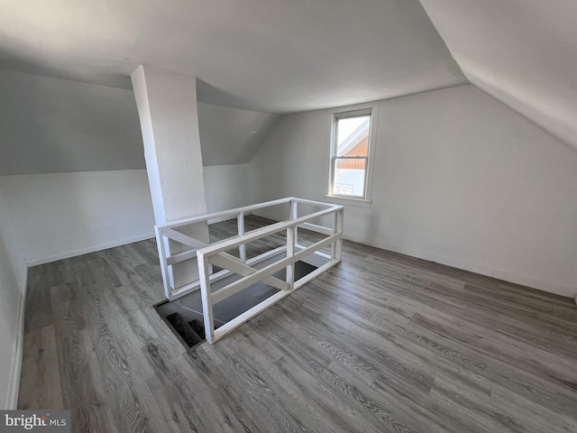 additional living space featuring wood-type flooring and vaulted ceiling