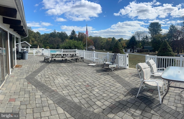 view of patio / terrace featuring a swimming pool