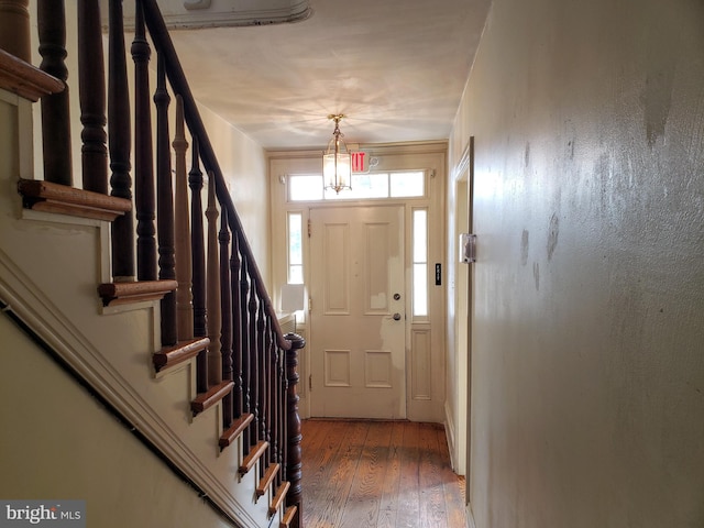 foyer entrance with hardwood / wood-style flooring