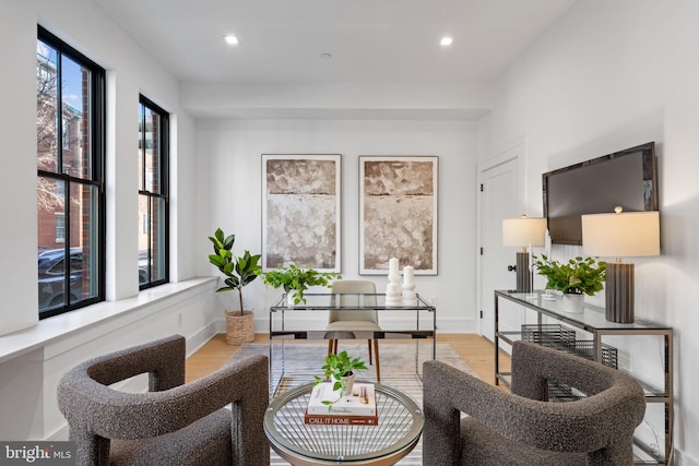 living room with light hardwood / wood-style flooring