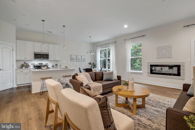 11 Rocky Green Ln, Gettysburg, PA 17325 - living room with wood finished floors, a glass covered fireplace, recessed lighting, and baseboards