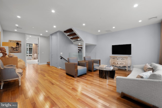 living room with light wood-type flooring