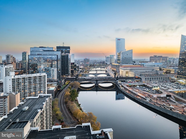 view of city with a water view