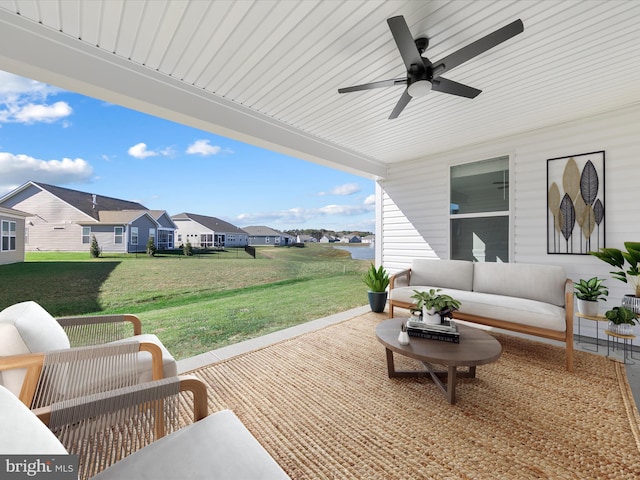 view of patio featuring outdoor lounge area and ceiling fan