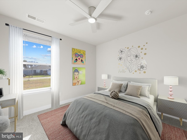 bedroom featuring carpet flooring and ceiling fan