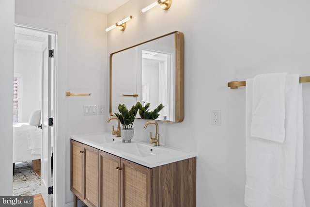 bathroom with wood-type flooring and vanity