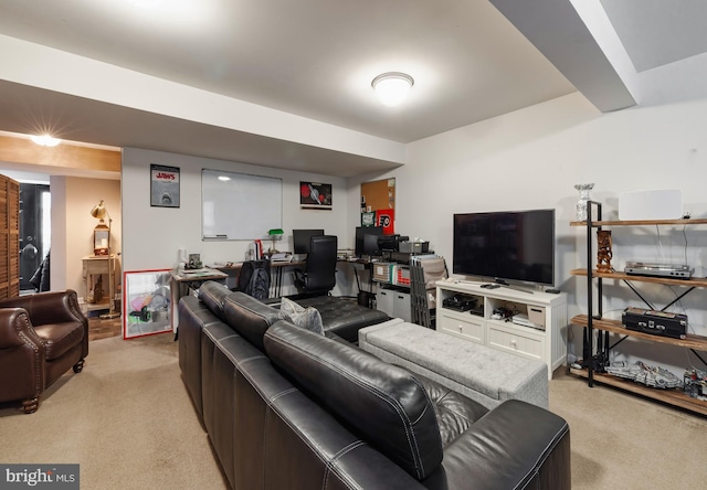 living room with light colored carpet