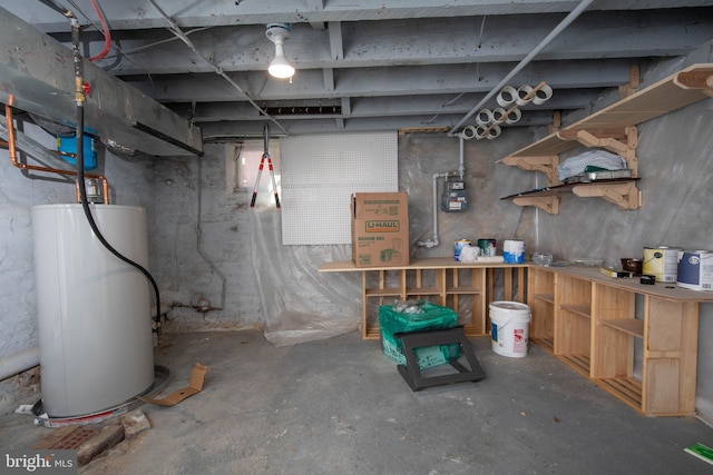 basement with water heater