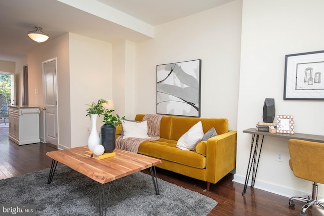 living room with dark wood-type flooring