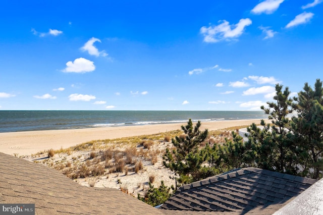 view of water feature with a beach view